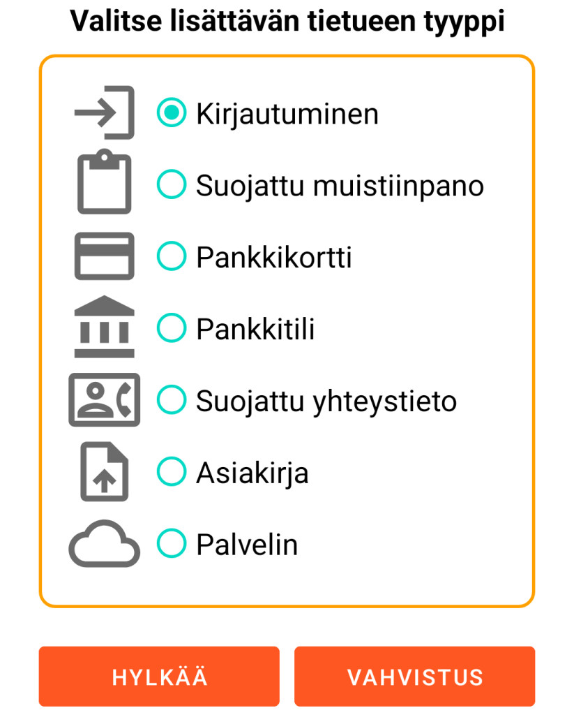 LocalSafeBox - Tietueen lisääminen