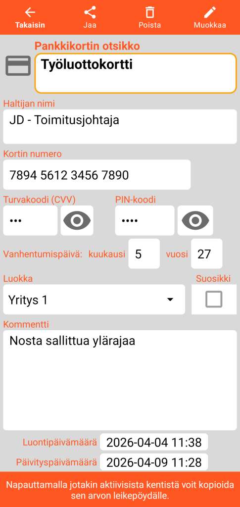 LocalSafeBox - Pankkikortin tarkastelu