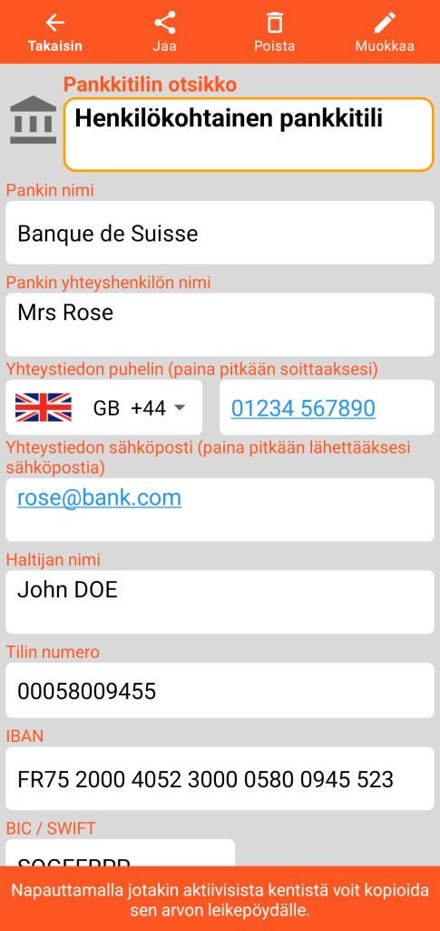 LocalSafeBox - Pankkitilin tarkastelu