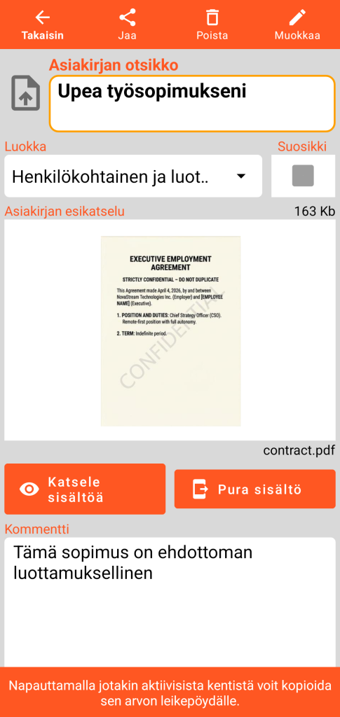 LocalSafeBox - PDF-tiedoston sisältävän Document-tallennuksen tarkastelu