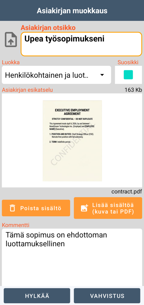 LocalSafeBox - PDF-tiedoston sisältävän Document-tallennuksen muokkaus