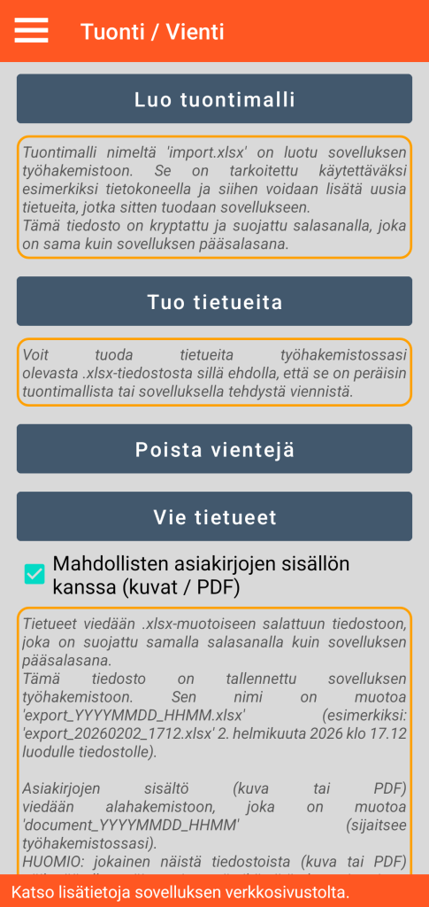 LocalSafeBox - XLSX-muotoisen tuonnin / viennin hallinta