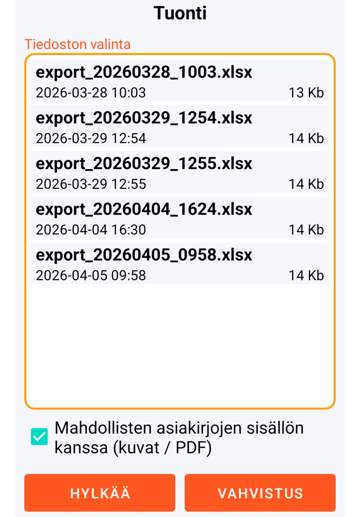 LocalSafeBox - Tuotavan XLSX-tiedoston hallinta