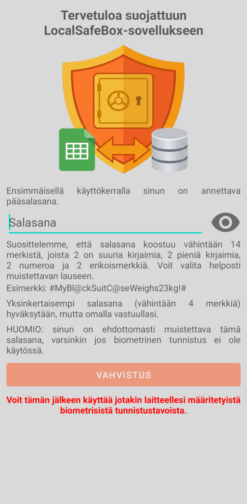 LocalSafeBox - Ensimmäinen tunnistautuminen