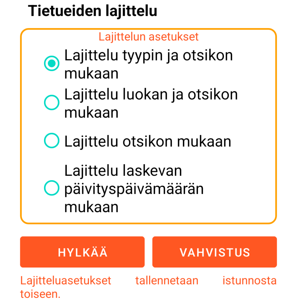 LocalSafeBox - Tietueiden lajittelu