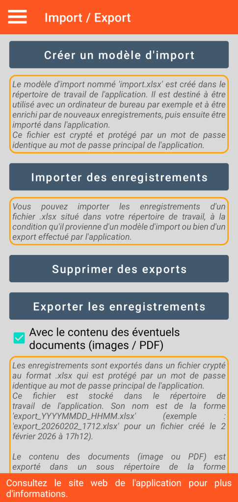 LocalSafeBox - Gestion de l'import / export au format XLSX