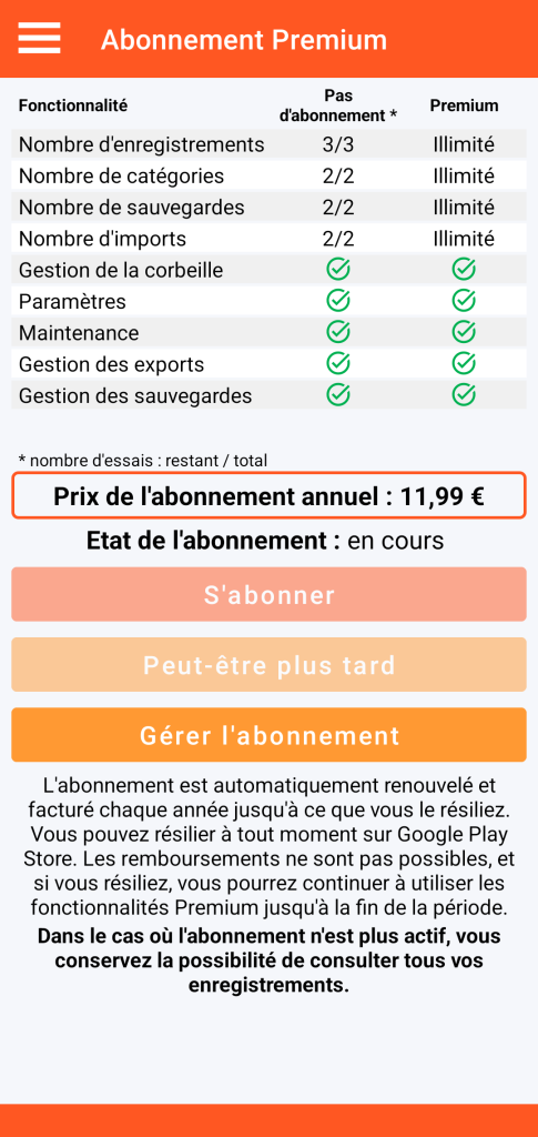 LocalSafeBox - Gestion de l'abonnement Premium