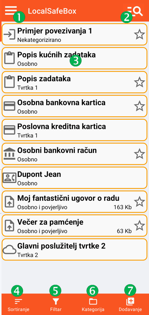 LocalSafeBox - Glavni zaslon