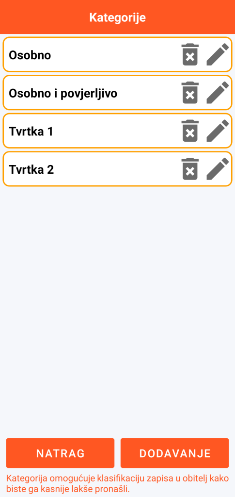 LocalSafeBox - Upravljanje kategorijama