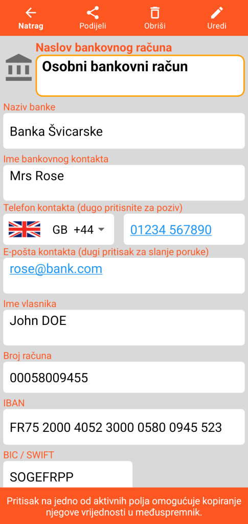 LocalSafeBox - Pregled jednog bankovnog računa