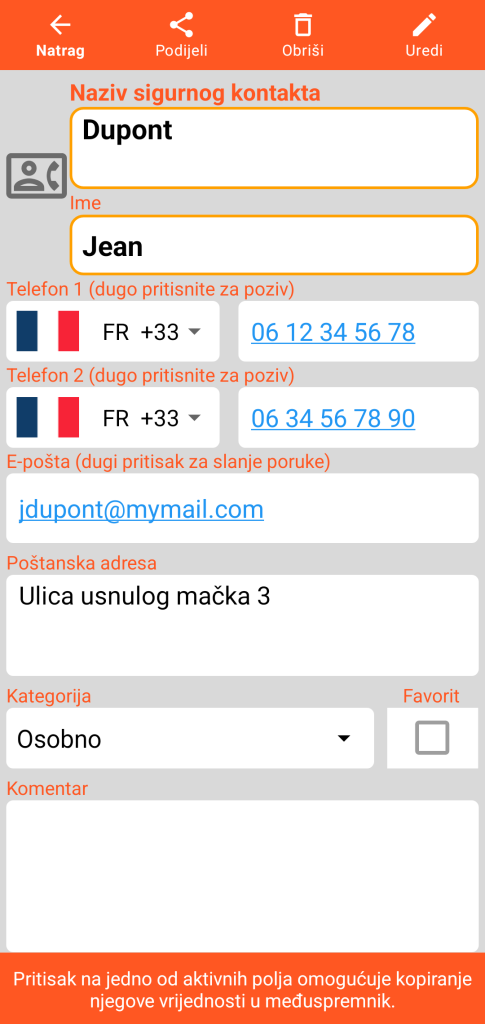 LocalSafeBox - Pregled jednog sigurnog kontakta