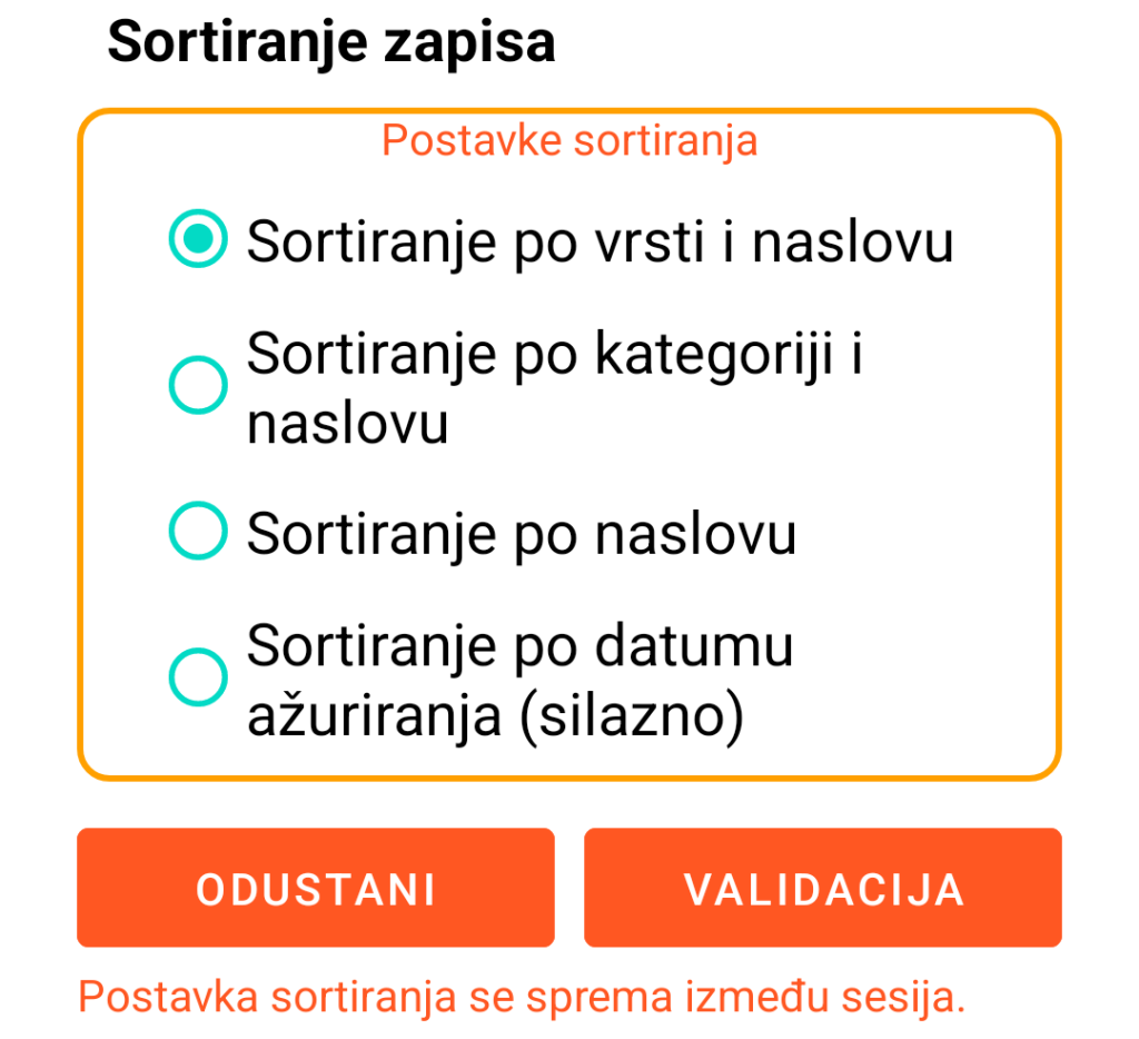 LocalSafeBox - Sortiranje zapisa