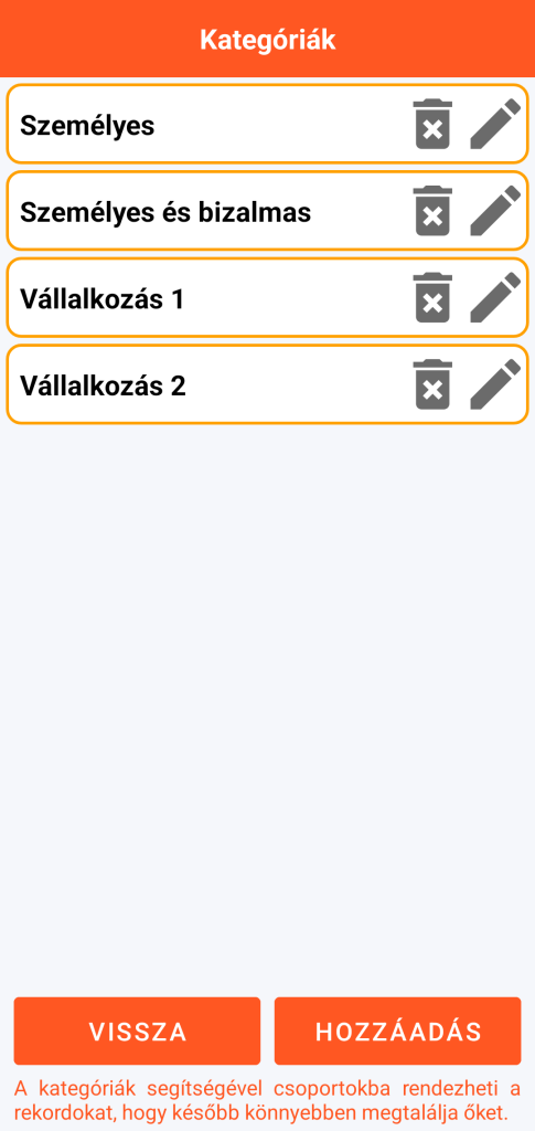 LocalSafeBox - Kategóriák kezelése