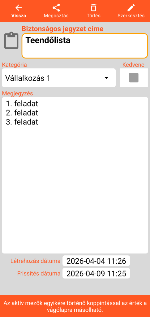 LocalSafeBox - Egy Biztonságos jegyzet megtekintése