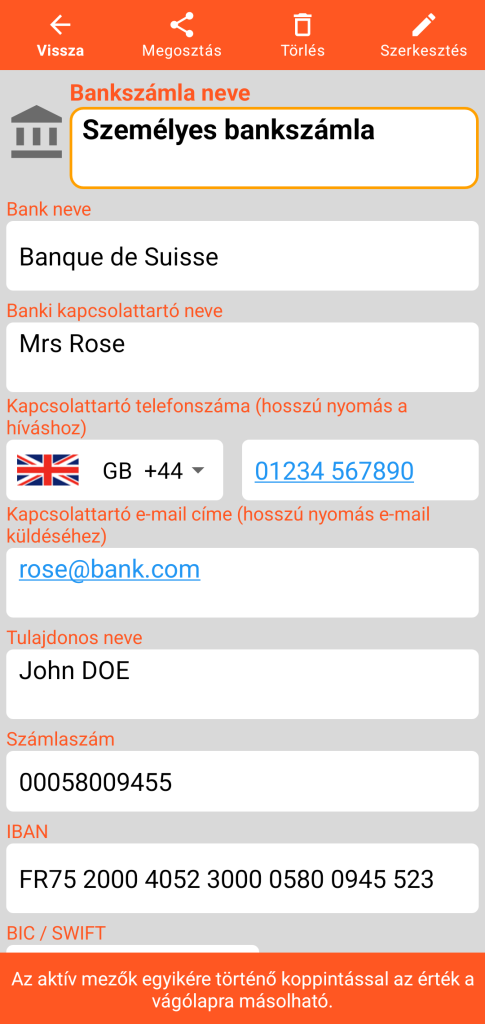 LocalSafeBox - Egy Bankszámla megtekintése