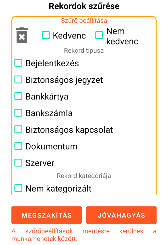 LocalSafeBox - Bejegyzések szűrése