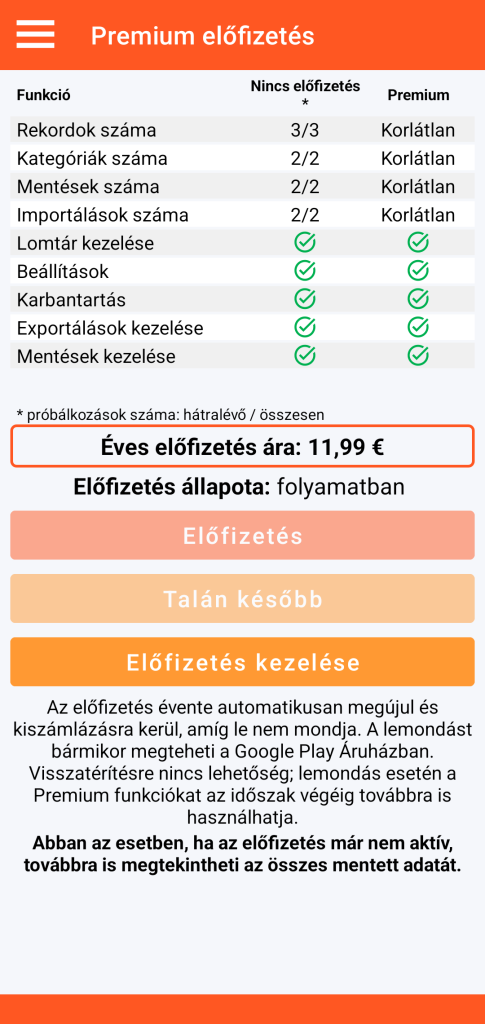 LocalSafeBox - Premium előfizetés kezelése