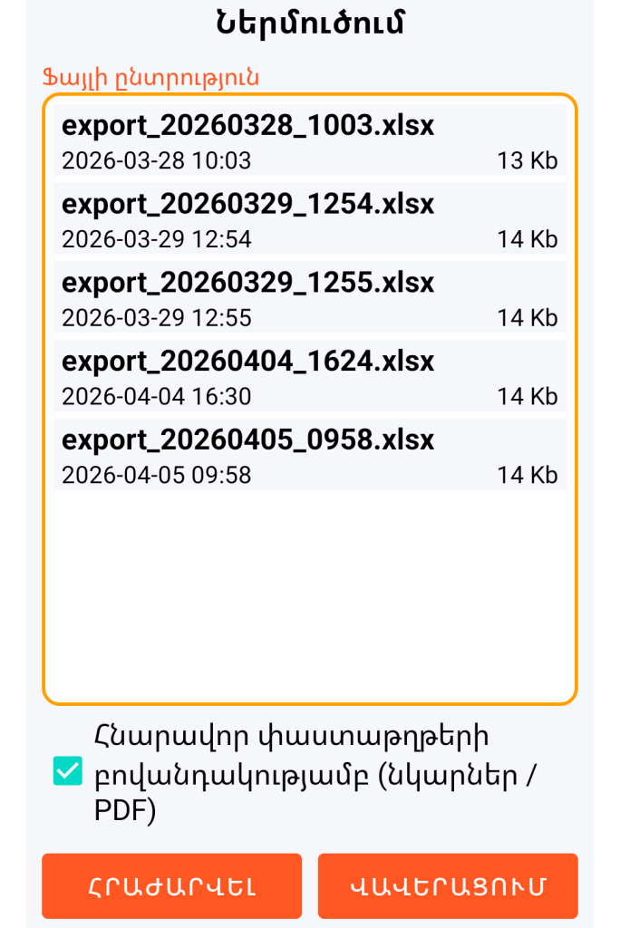LocalSafeBox - Ներմուծվող XLSX ֆայլի կառավարում