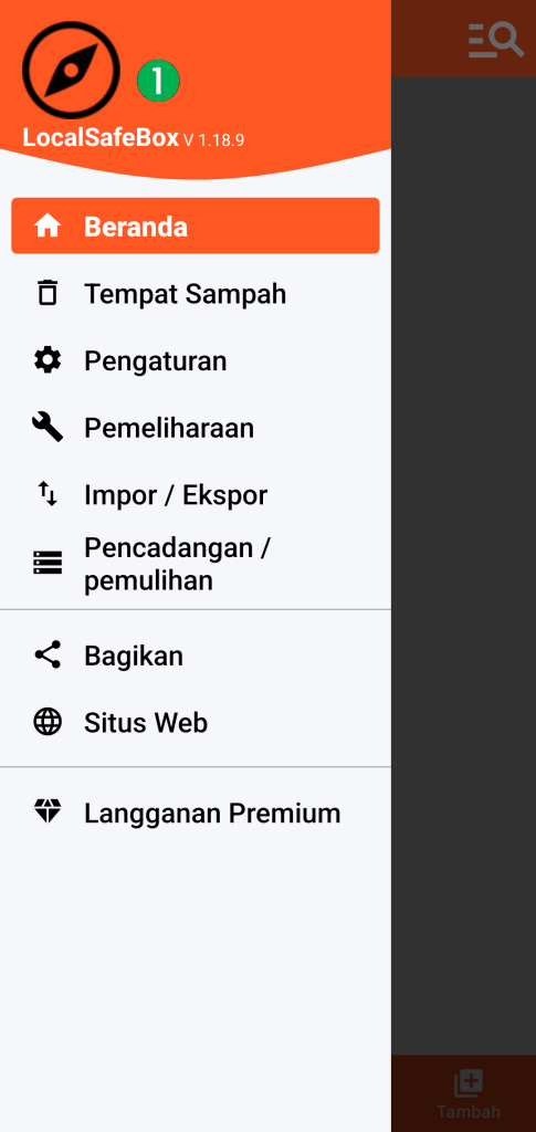 LocalSafeBox - Menu utama