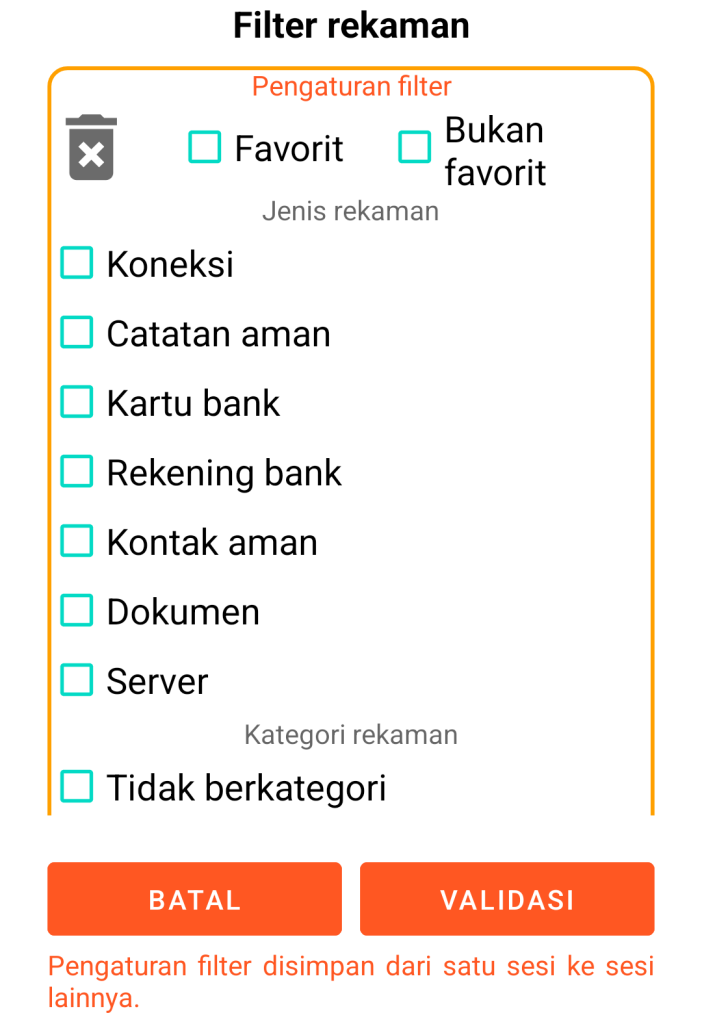 LocalSafeBox - Pemfilteran rekaman