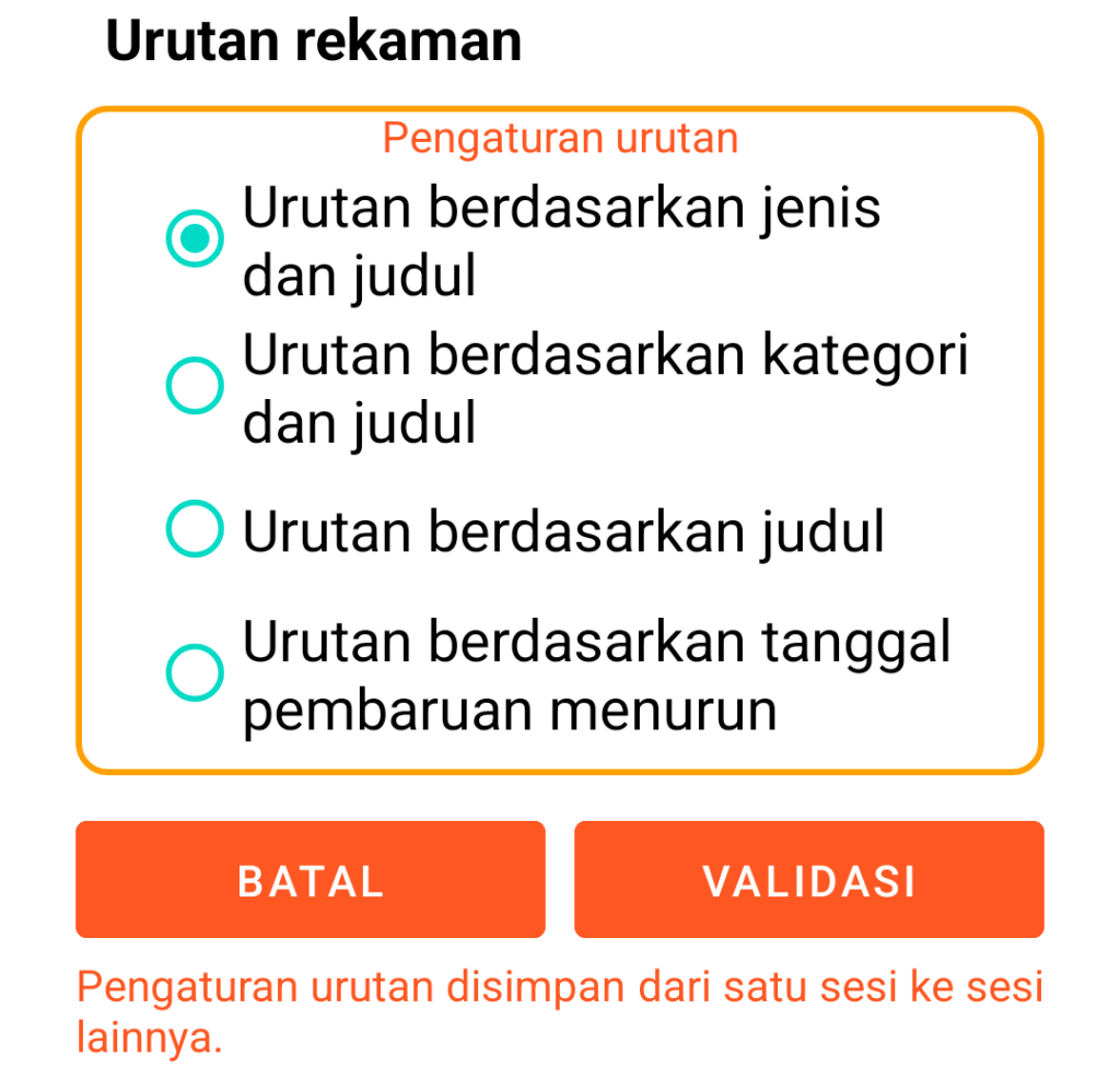 LocalSafeBox - Penyortiran rekaman