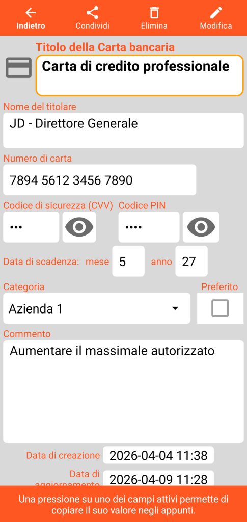 LocalSafeBox - Consultazione di una Carta bancaria
