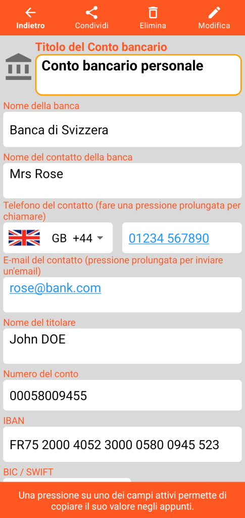 LocalSafeBox - Consultazione di un Conto bancario