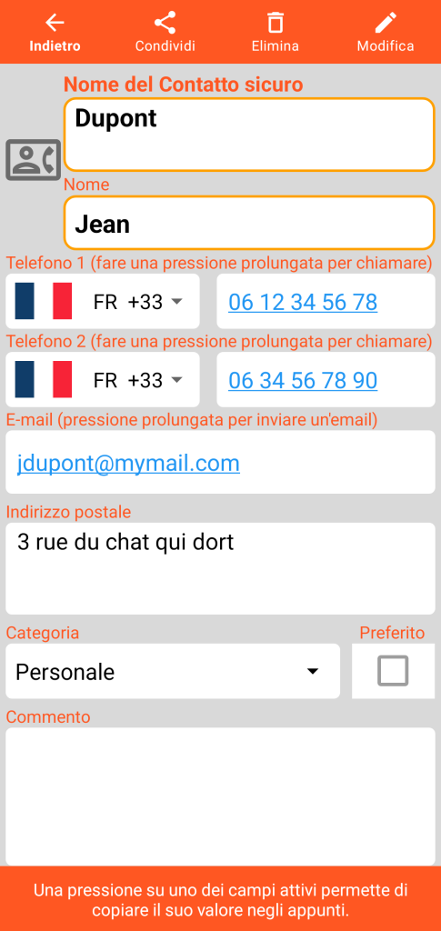 LocalSafeBox - Consultazione di un Contatto sicuro