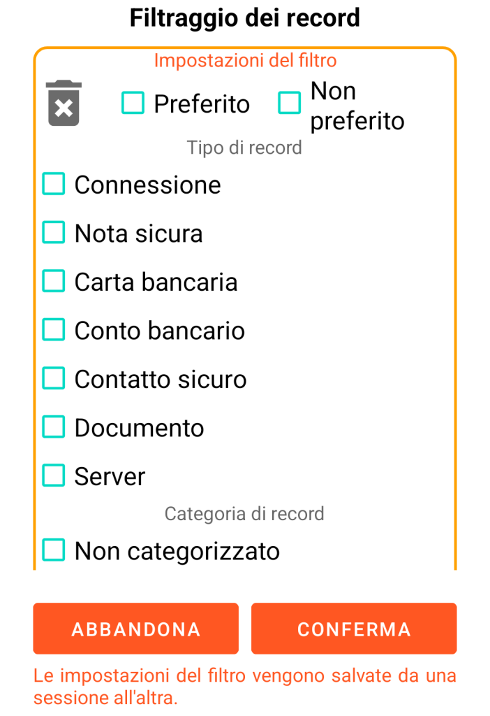 LocalSafeBox - Filtraggio delle registrazioni