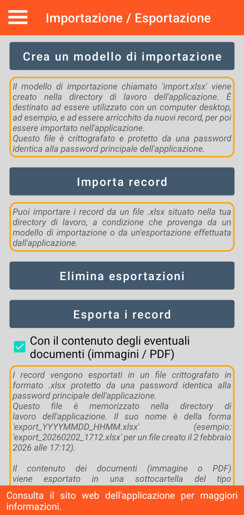 LocalSafeBox - Gestione dell'import / export in formato XLSX