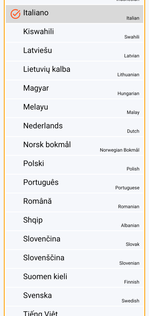 LocalSafeBox - Scelta della lingua