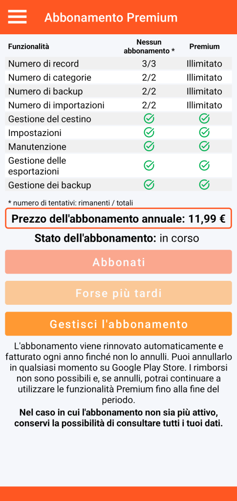 LocalSafeBox - Gestione dell'abbonamento Premium