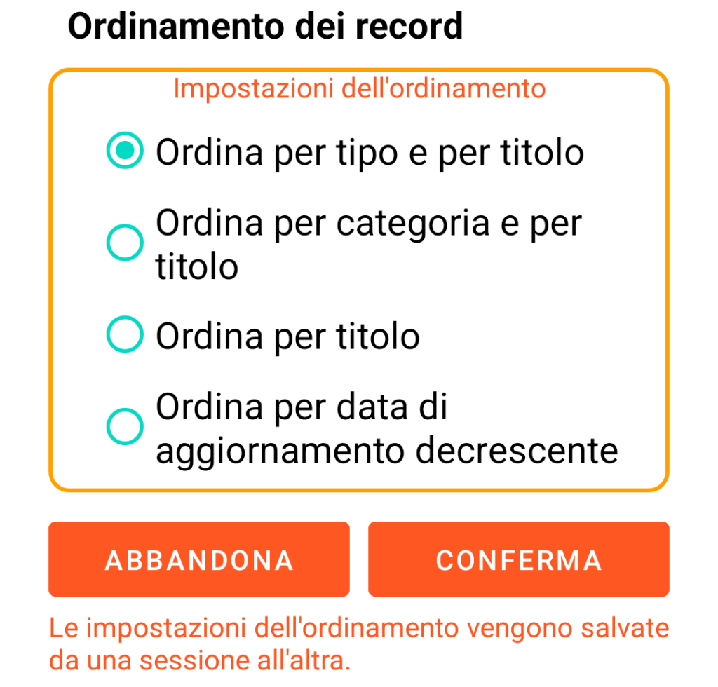 LocalSafeBox - Ordinamento delle registrazioni