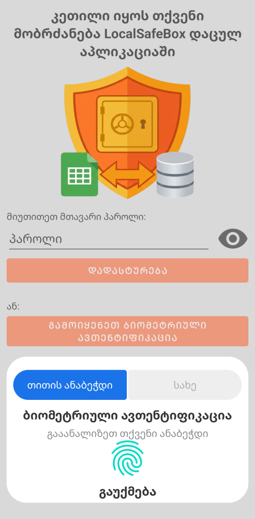 LocalSafeBox - ჩვეულებრივი ავტორიზაცია