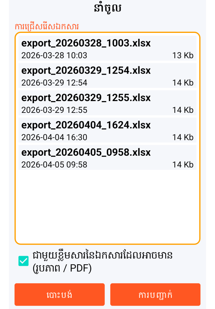 LocalSafeBox - ការគ្រប់គ្រងឯកសារ XLSX ដែលត្រូវនាំចូល