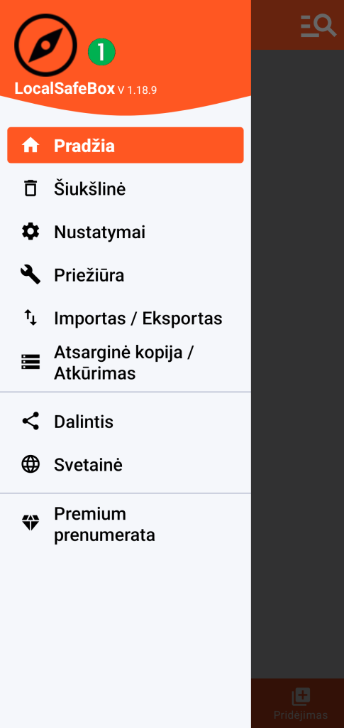 LocalSafeBox - Pagrindinis meniu