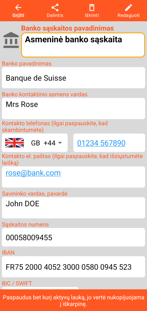 LocalSafeBox - Banko sąskaitos peržiūra