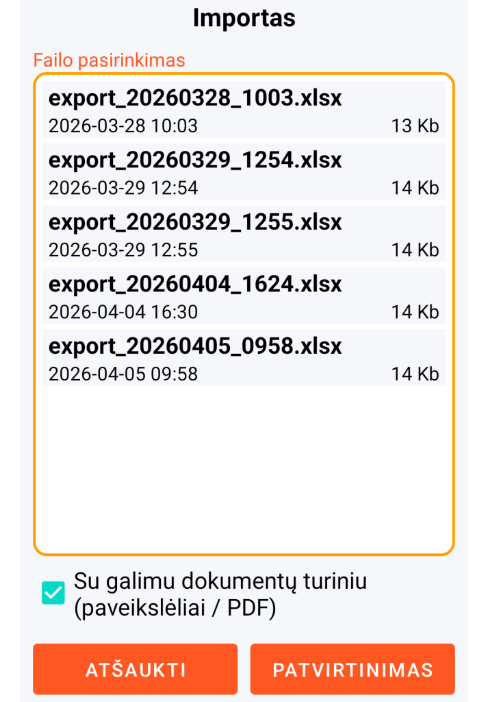 LocalSafeBox - Importuojamo XLSX failo valdymas