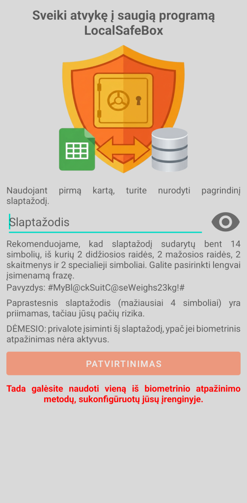 LocalSafeBox - Pradinis autentiškumo patvirtinimas