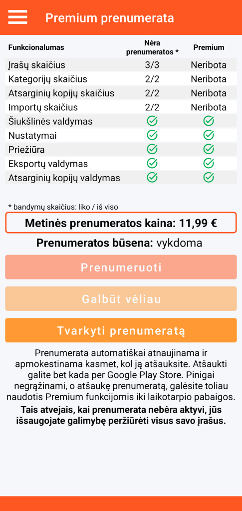 LocalSafeBox - Premium prenumeratos valdymas