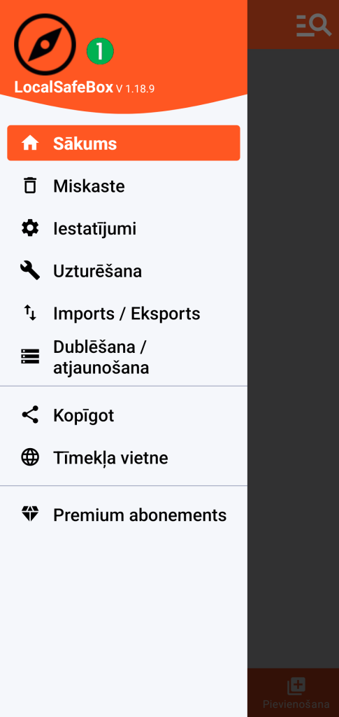 LocalSafeBox - Galvenā izvēlne