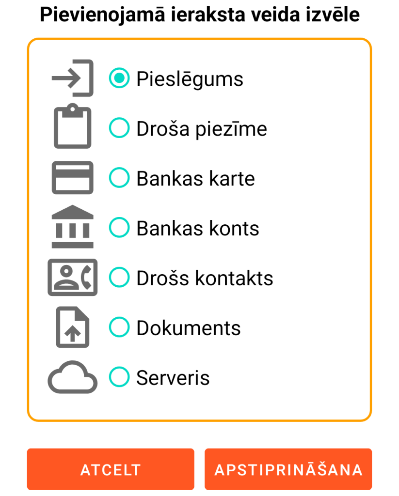 LocalSafeBox - Ieraksta pievienošana