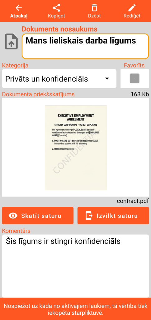 LocalSafeBox - Document, kas satur PDF failu, apskate