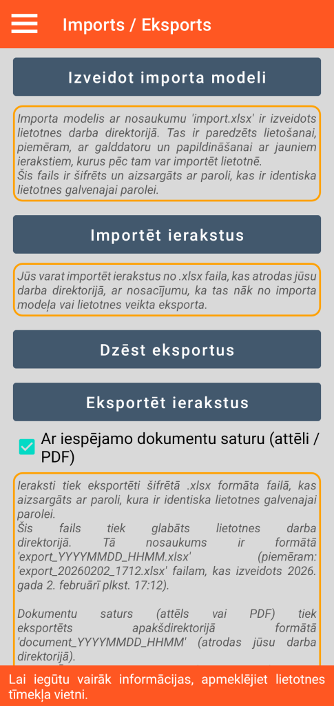 LocalSafeBox - Importa / eksporta XLSX formātā pārvaldība