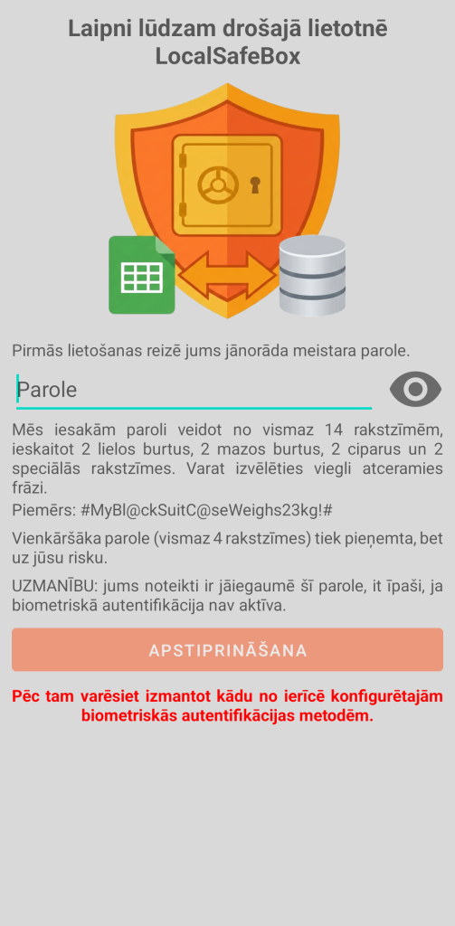 LocalSafeBox - Sākotnējā autentifikācija