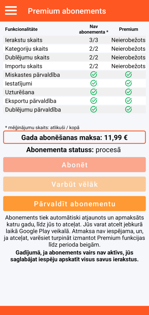 LocalSafeBox - Premium abonementa pārvaldība