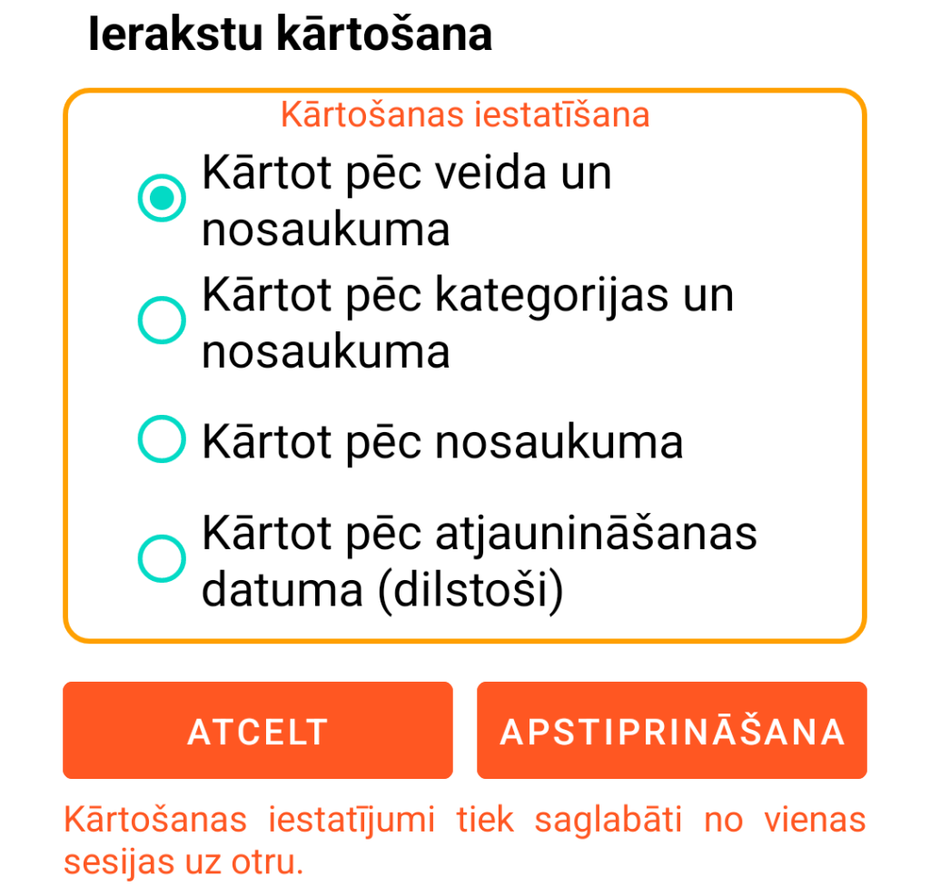 LocalSafeBox - Ierakstu kārtošana
