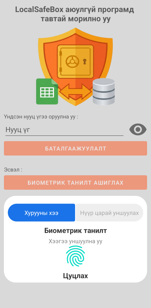 LocalSafeBox - Хэвшмэл танилт