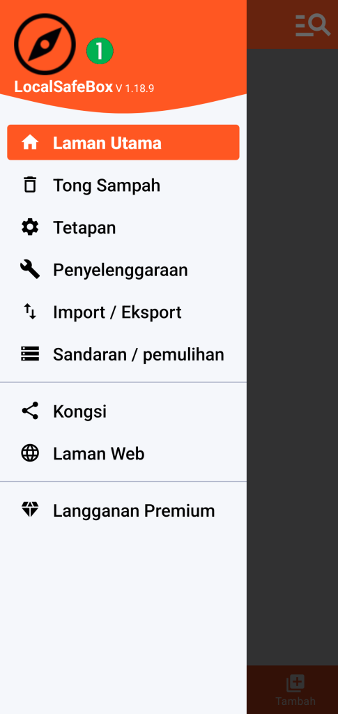 LocalSafeBox - Menu utama
