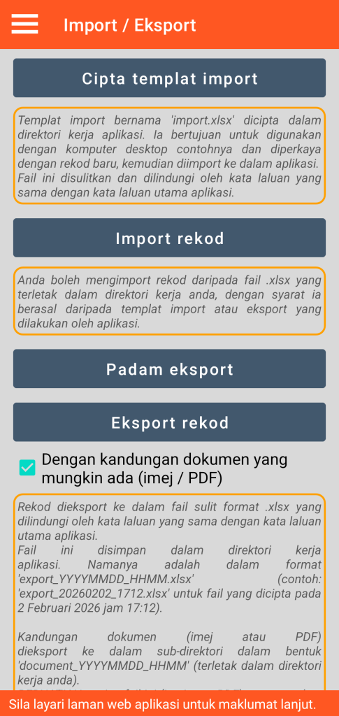 LocalSafeBox - Pengurusan import / eksport dalam format XLSX